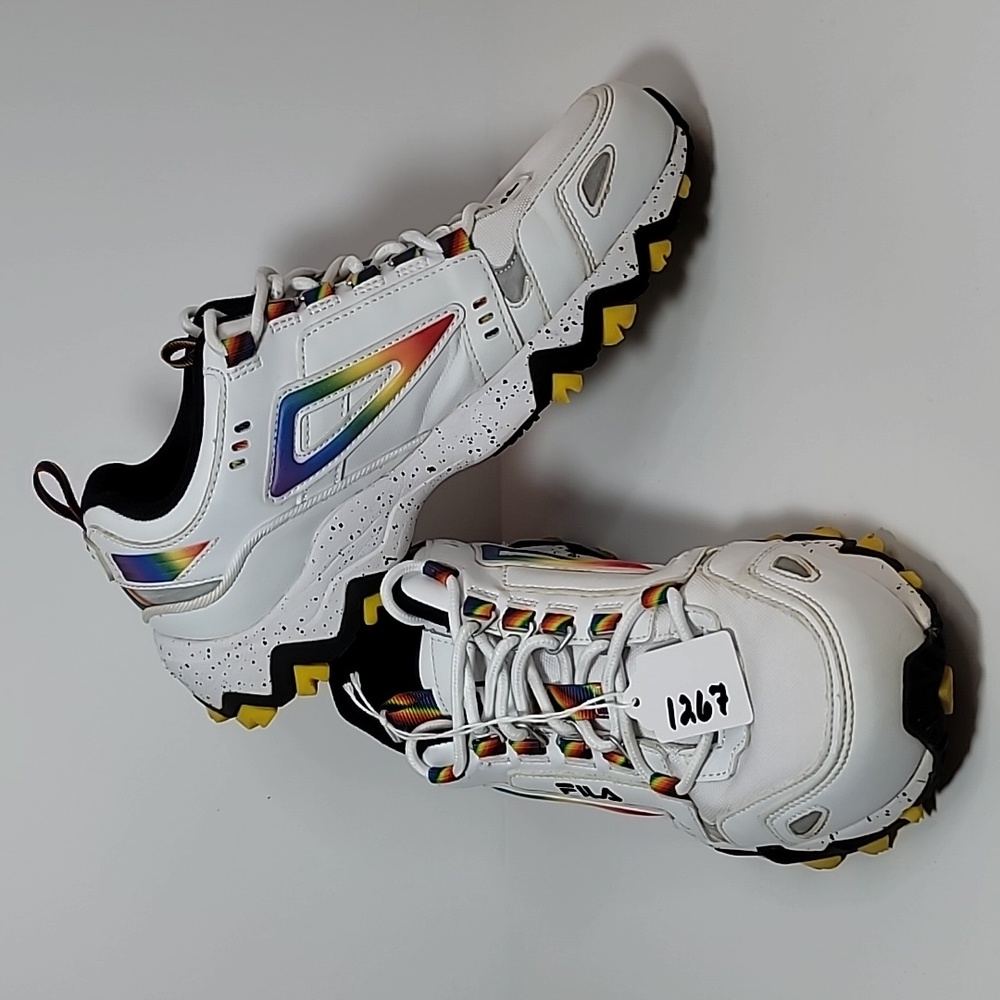 Fila Oakmont Trail Pride unisex sneaker 6 mens outdoor leather white rainbow